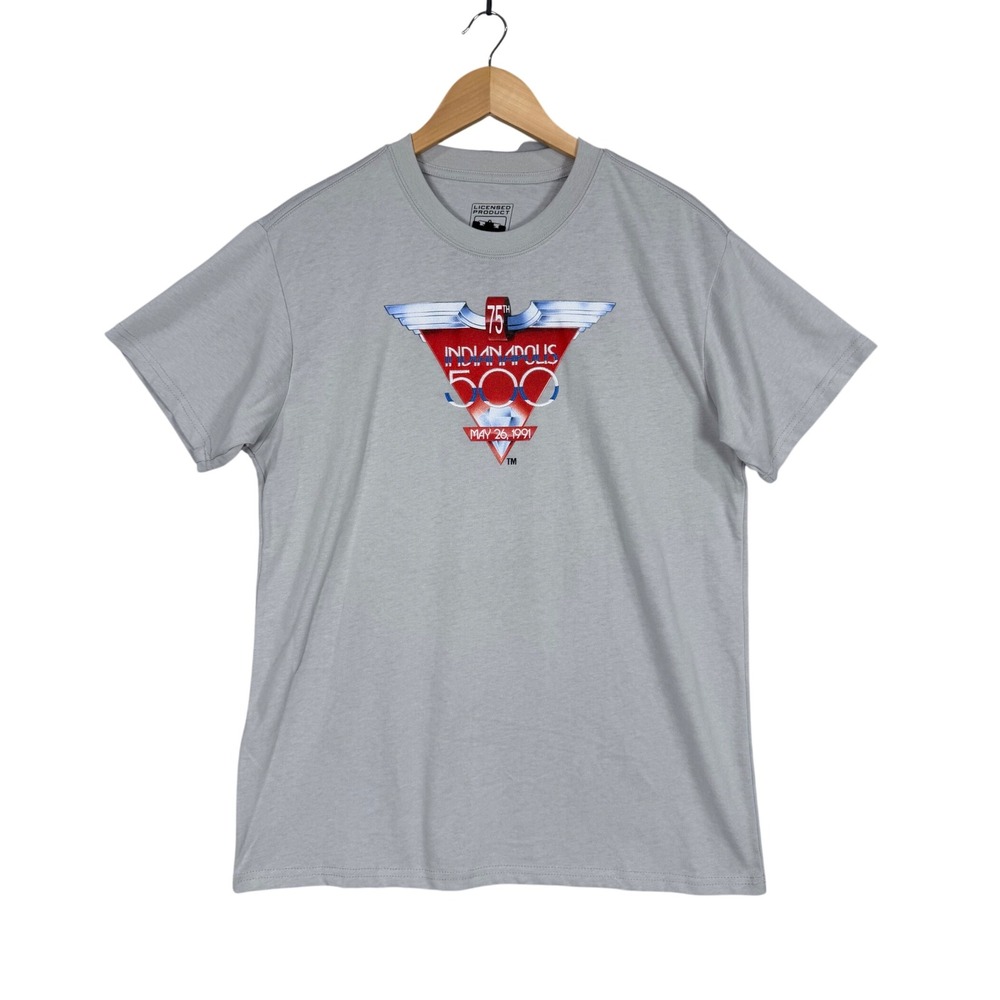 IndyCar T-Shirt Mens Large Gray 75th Indianapolis 500 1991 Graphic Embroidered